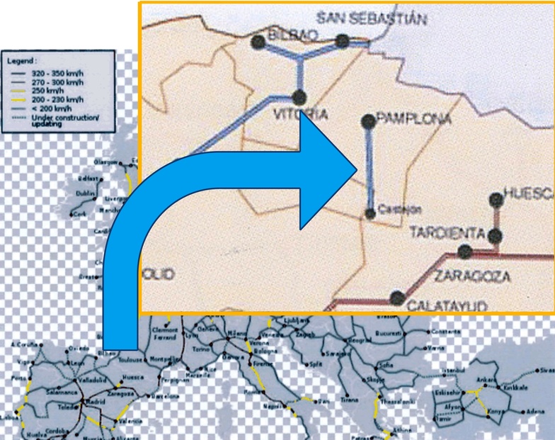 Mapa del TAV navarro en el contexto europeo